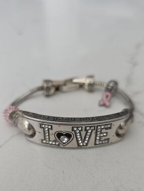 Brighton Silver LOVE Bracelet with Pink Accents